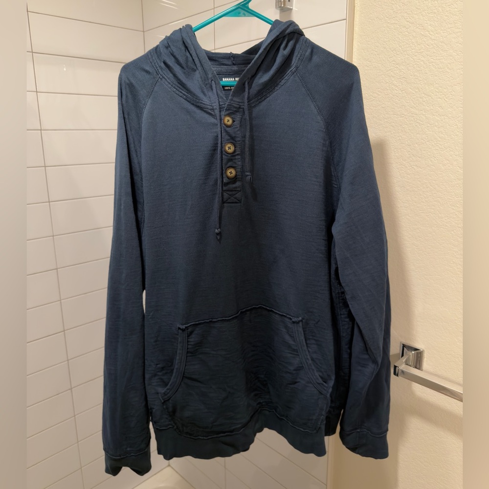 Banana Republic • Navy Blue Herringbone Henley Hoodie • Men’s Size XXL